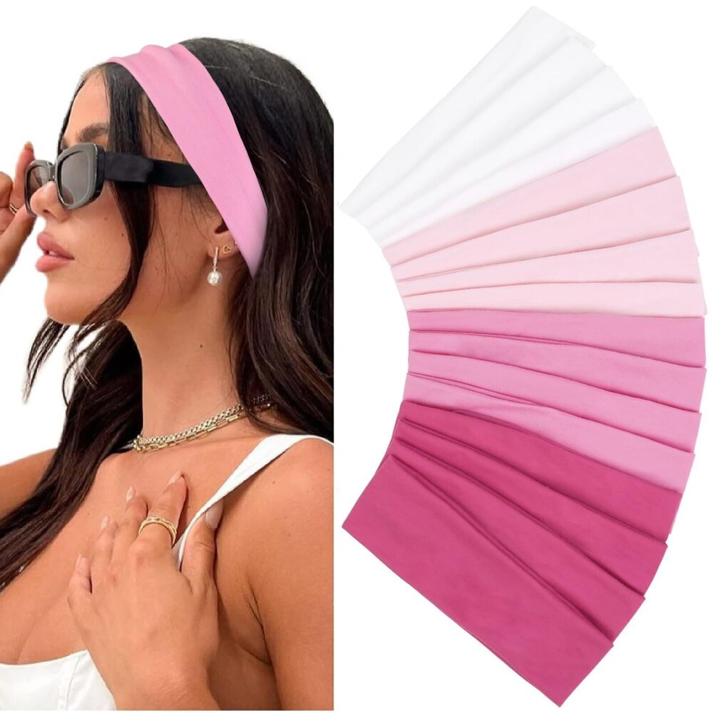 9217 Pink Headbands 16 Pack Elastic Hair Bands ' Hair Non Slip Soft Cloth